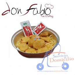 Entrantes Don Fabio Nugget de pollo (10 und)  Acompañado de patatas y salsa barbacoa