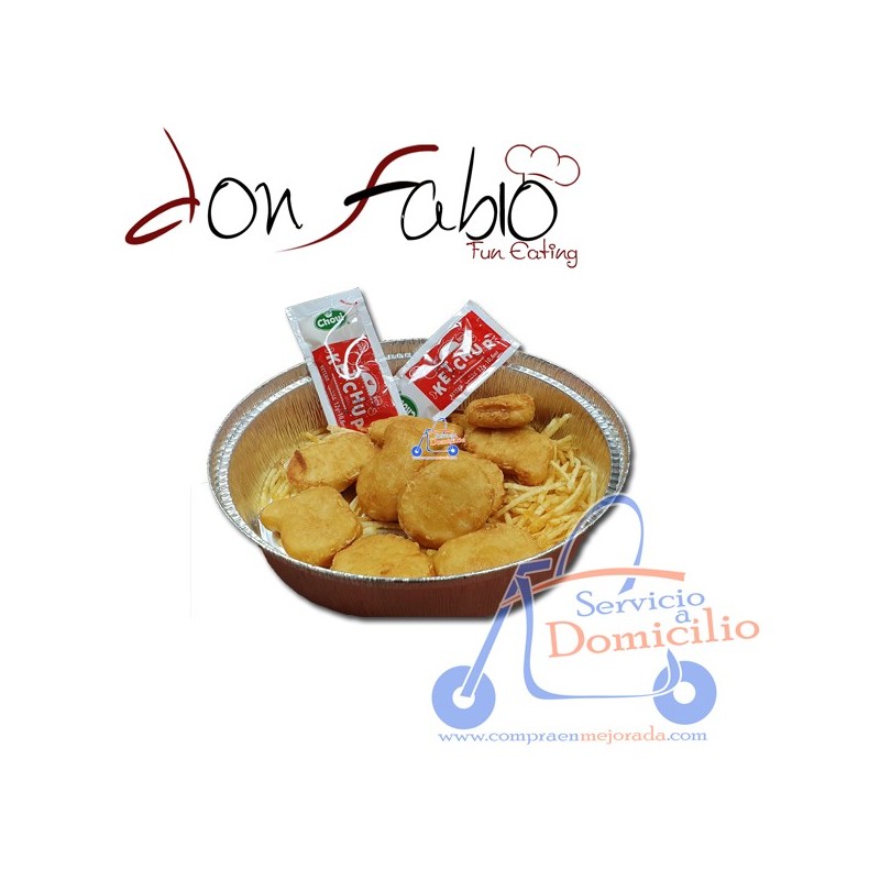 Entrantes Don Fabio Nugget de pollo (10 und)  Acompañado de patatas y salsa barbacoa